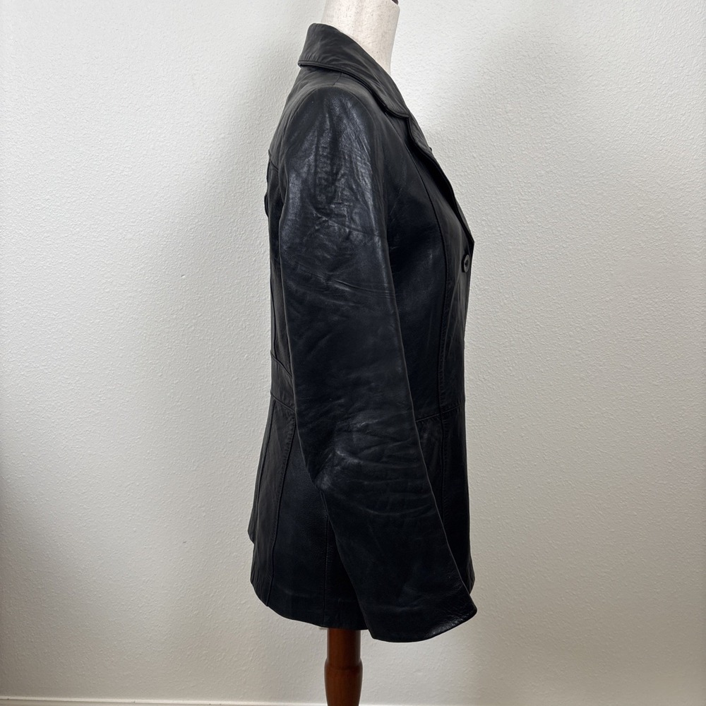VTG Black Leather Blazer Jacket Anonymous John Carlisle 3 Button Front - Picture 10 of 16